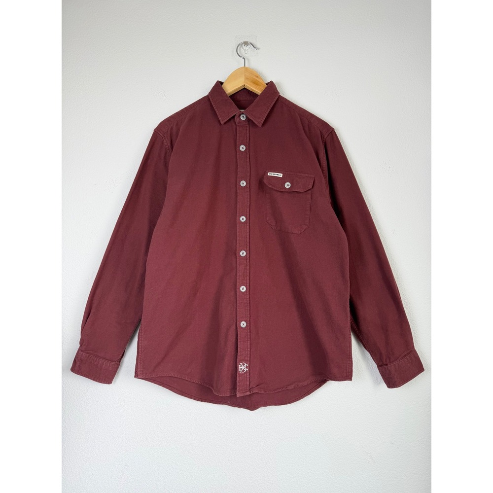 Bend Brewing Co Brist Flannel Shirt L Burgundy 100% Cotton PNW Workwear Logo